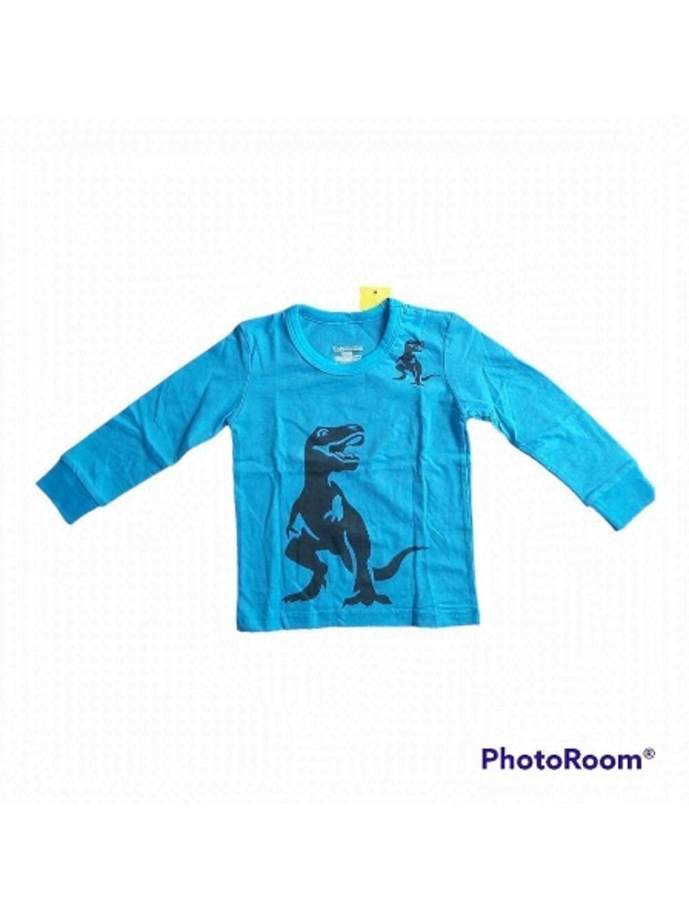 TKALA 100% Cotton Boys Blue Pajama Top With Black Dinosaur Picture Size 2 Years